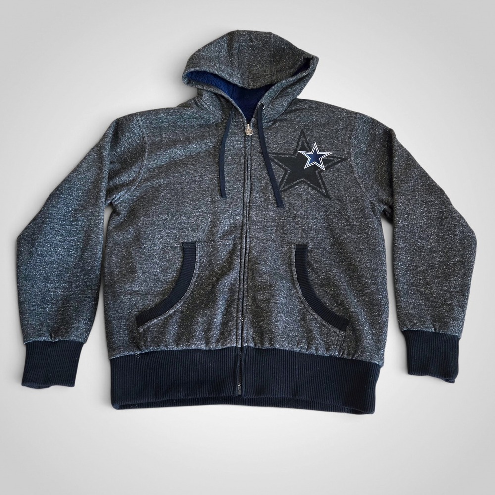 NFL Pro Line Dallas Cowboys Sherpa Lined Full Zip Hoodie Gray Blue Medium
